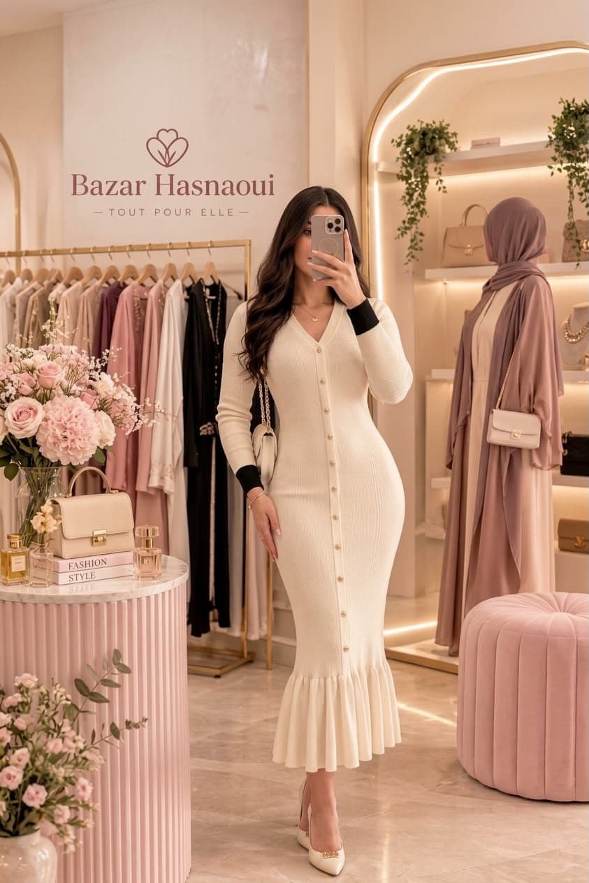 Robe élégance blanche boton dorée